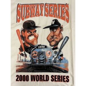 Rare VTG 2000 MLB Subway Series Shirt Yankees vs Mets World Series Caricature XL